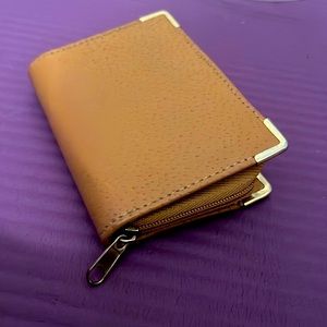 ✅ VINTAGE Genuine Leather Wallet Zip Closure w/ ID Pocket RFID Safe Tan/ Gold